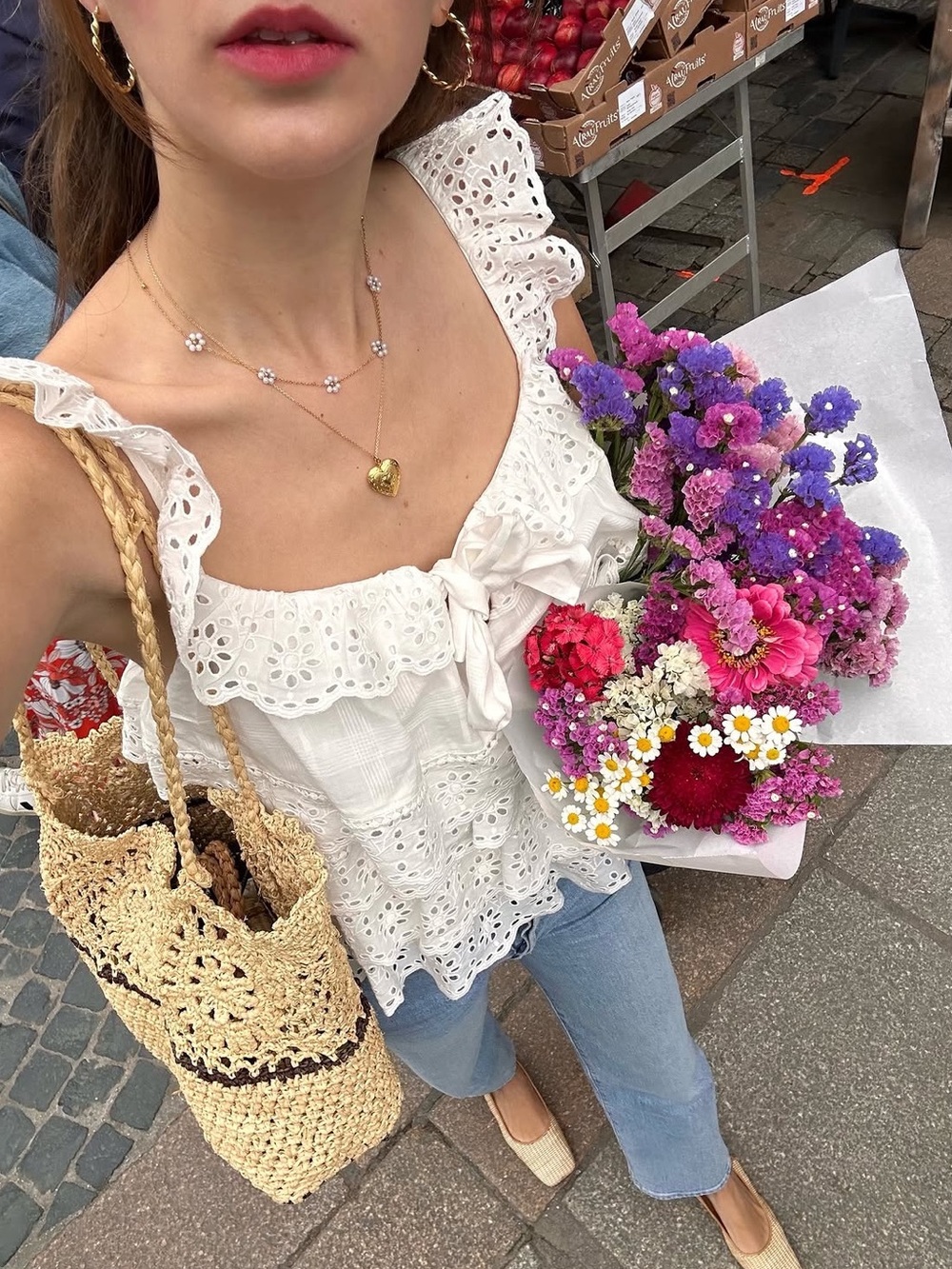 SEZANE NWT White Floral Embroidered Eyelet Layered Ruffle Flutter Cotton Lia Top